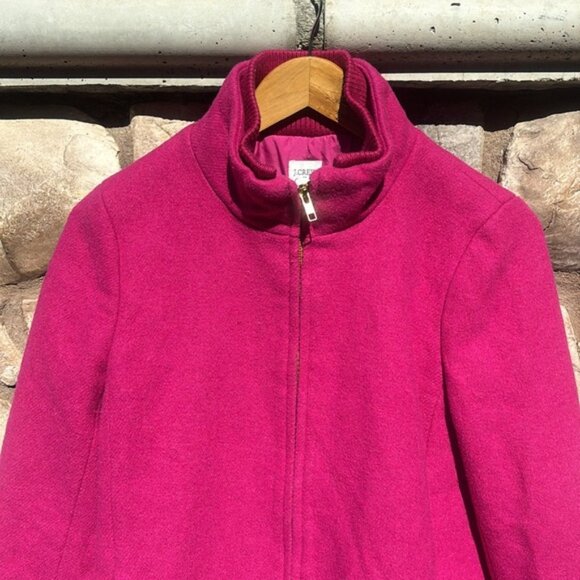 J Crew Wool Coat Pink Zipper Front High Neck Size 6 Gold Zipper Winter - Picture 2 of 11